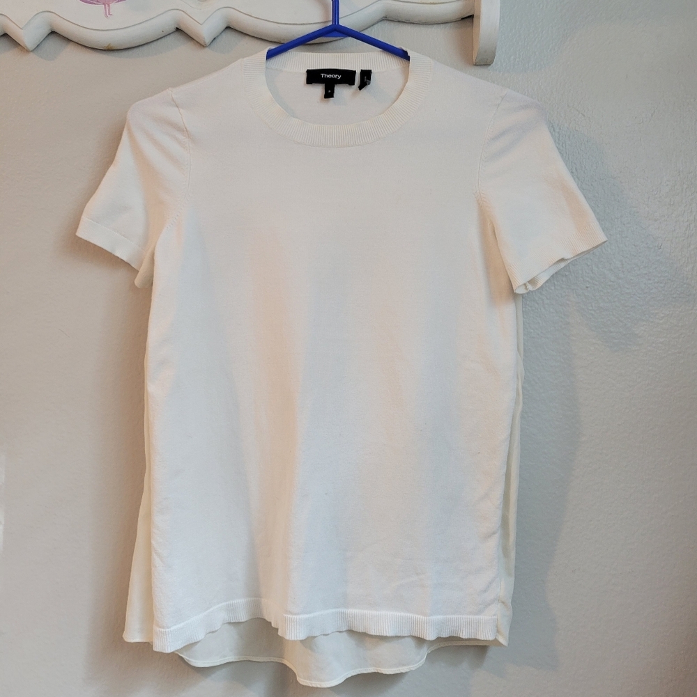 Theory Back Side Silk Short Sleeve Top